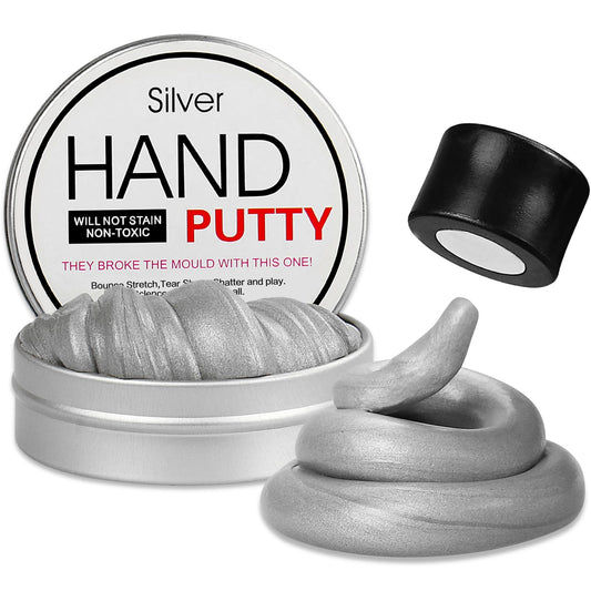 Arfun magnetic slime putty silver close-up showing flexible, non-drying texture for tactile play.