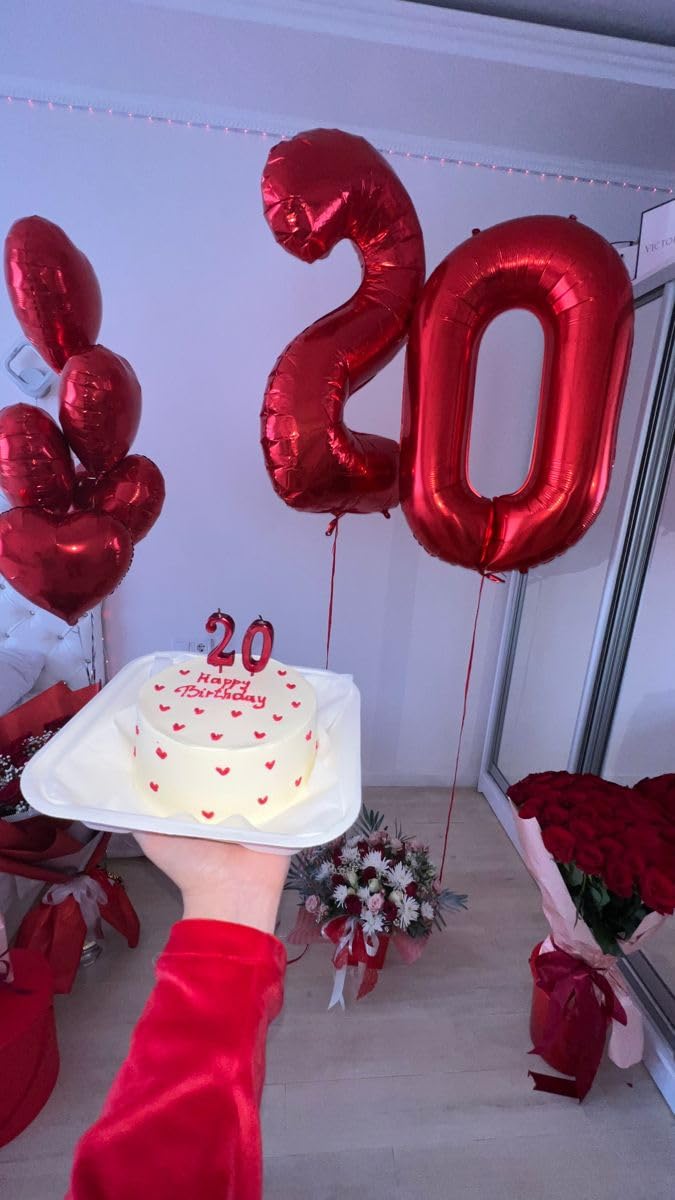 Argthjy 40 inch red foil number balloon used as backdrop for photos