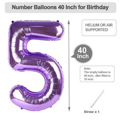 Argthjy 40-inch Number 5 foil balloon for anniversaries and celebrations.