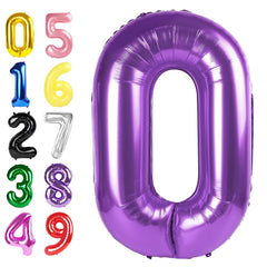 Argthjy purple 40-inch number balloon front view for milestone backdrops.