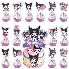 ARHAVI Kuromii 25pc cake topper set atop a cake for festive decoration