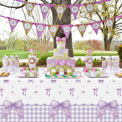 ArianQicult purple bow tablecloth creates a festive party scene