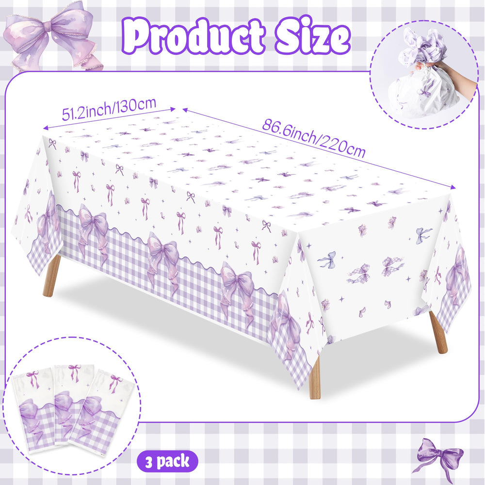 ArianQicult purple bow tablecloth tear-resistant and spill-proof for easy cleanup