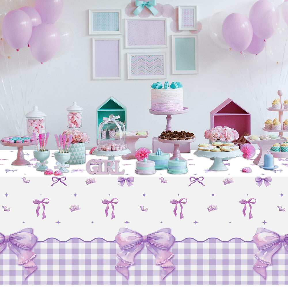 ArianQicult purple bow tablecloth wedding setup adds charming ambiance