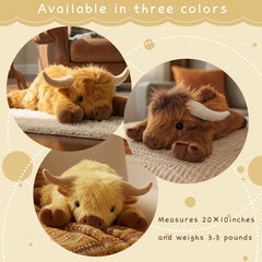 ARING PLUSH Highland Cow doubles as plush toy and cozy pillow for nurseries and beds.