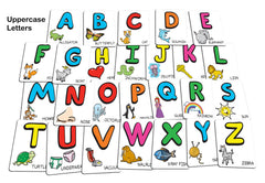 Uppercase and lowercase cards by Arizona GameCo to clarify letter forms