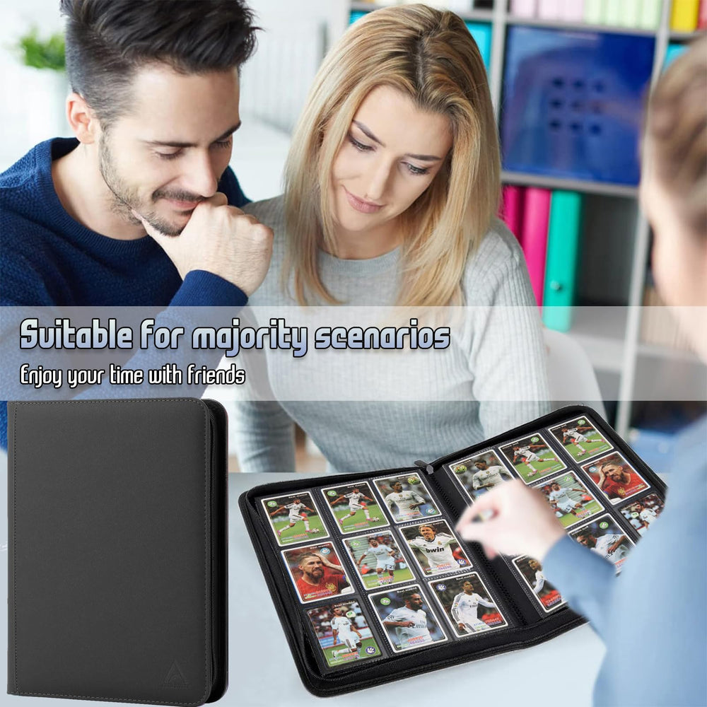 Arkeiliy binder with side pockets for rapid card removal and viewing.