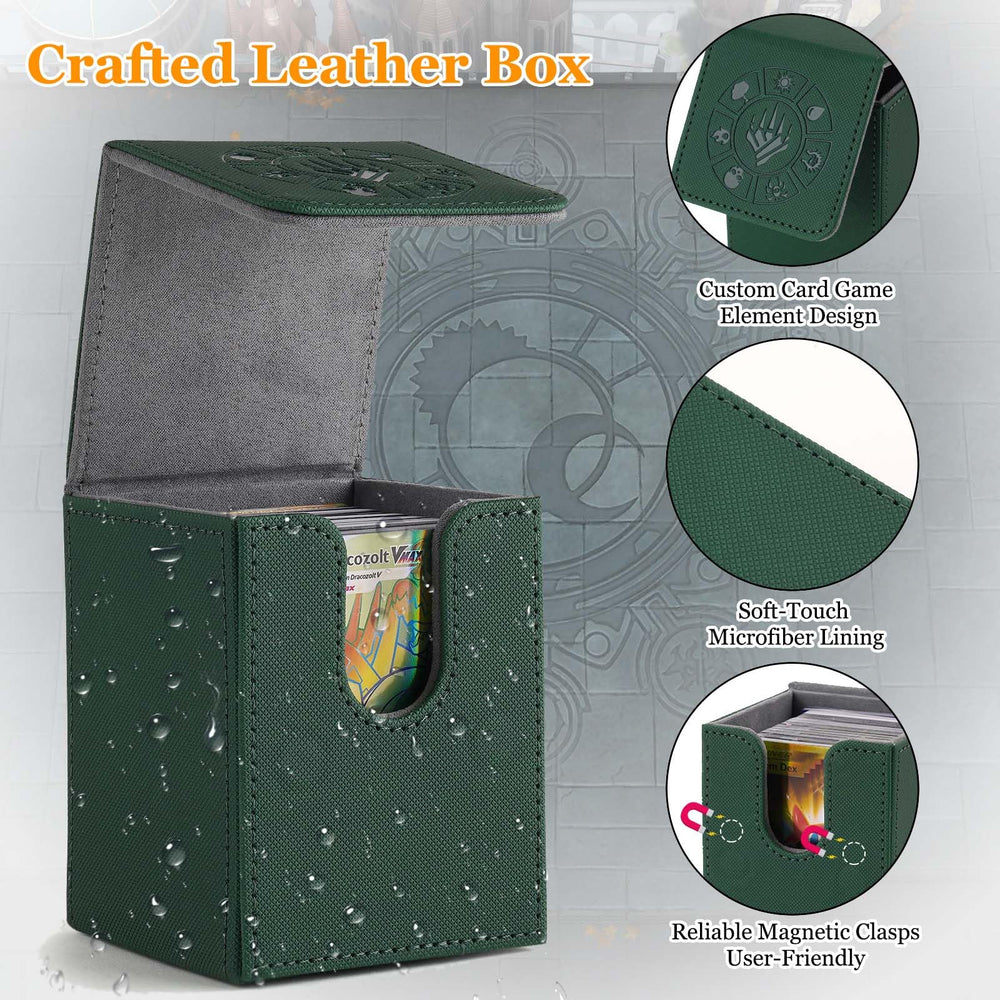 Arkeiliy green deck box with magnetic buckle secures cards during transport
