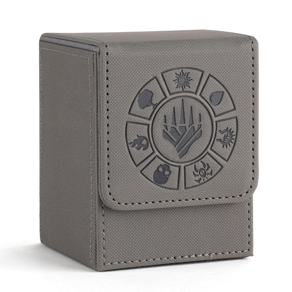 Arkeiliy card deck box grey front angle showing sleek design and storage