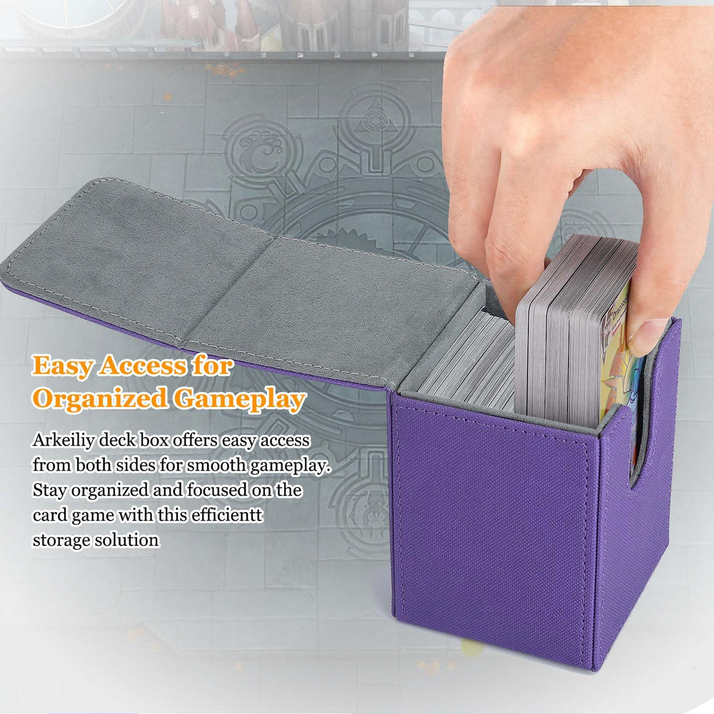 Arkeiliy purple deck box interior organized for easy access between matches
