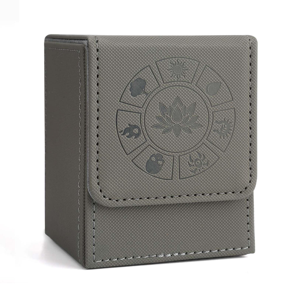 Arkeiliy gray deck box front view, showcasing sleek leather protection on the go