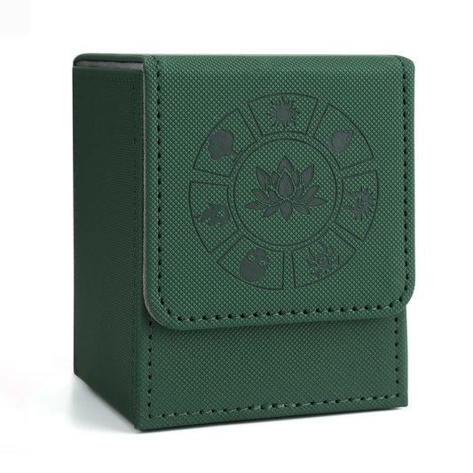 Arkeiliy deck box leather green front view shows sturdy construction and stylish storage.