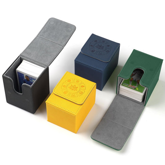 Arkeiliy MTG deck box front view shows premium leather finish and portable design.