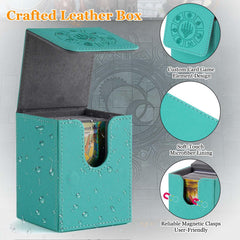 Arkeiliy turquoise deck box magnetic buckle keeps cards secure.