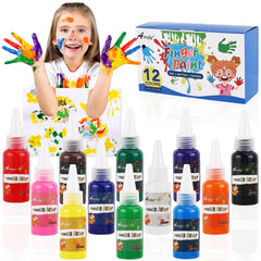 AROIC 12 bright colors finger paints for kids boost creativity and color mixing.