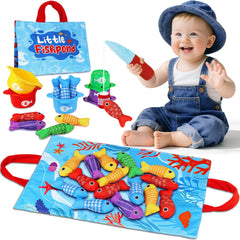 Arovan Montessori fishing pole for toddler fishing play and coordination.