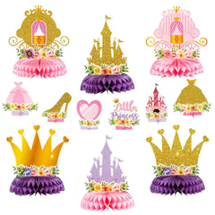 ArowlWesh 12Pcs floral princess honeycomb centerpieces with pink and gold castle design for tables
