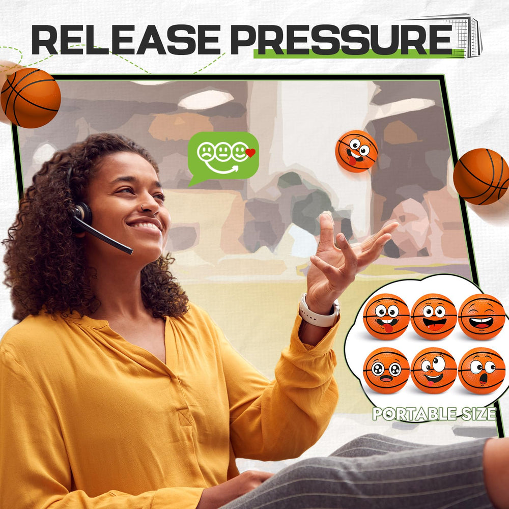 Arrowbash mini basketball stress ball with smiling face aids concentration