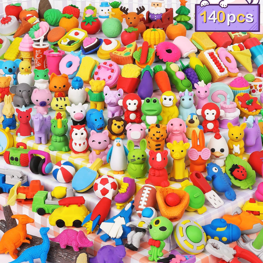 Arscniek animal erasers pack with colorful designs for classroom rewards and imaginative play.