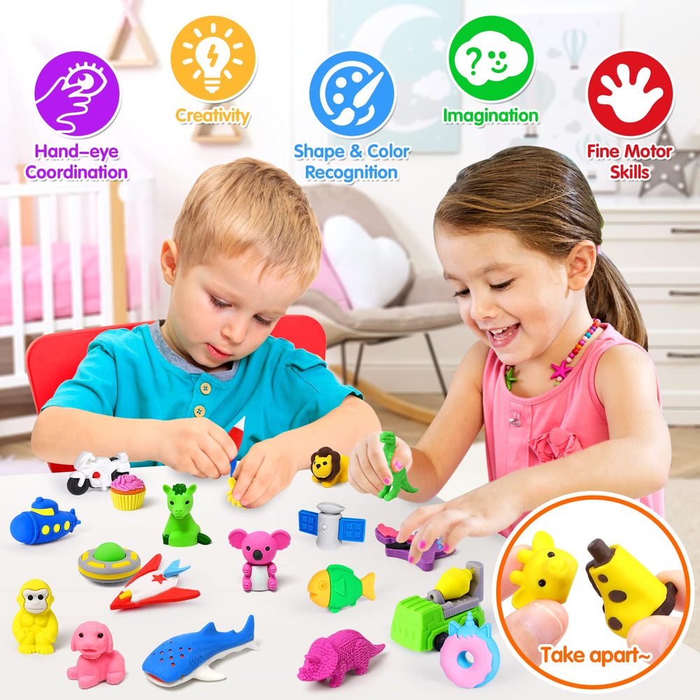 Arscniek car eraser supports counting and sorting activities.