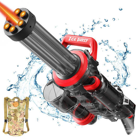 Artcool Gatling water gun with 6 LEDs and muzzle flash for dramatic play.