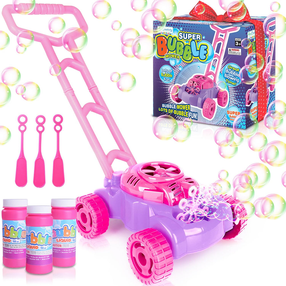 ArtCreativity Bubble Lawn Mower in action with bubbles for outdoor toddler play.