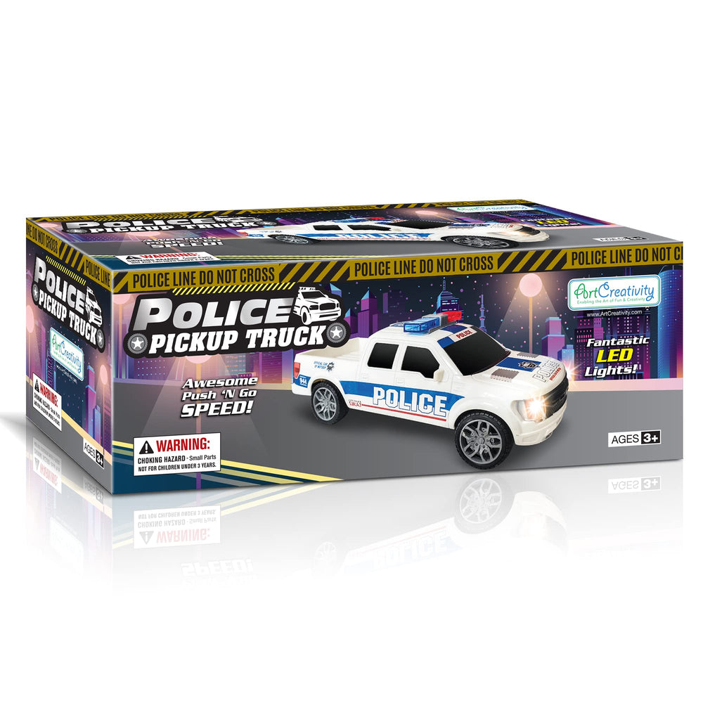ArtCreativity 10-inch police car toy fits compact playsets and small shelves.