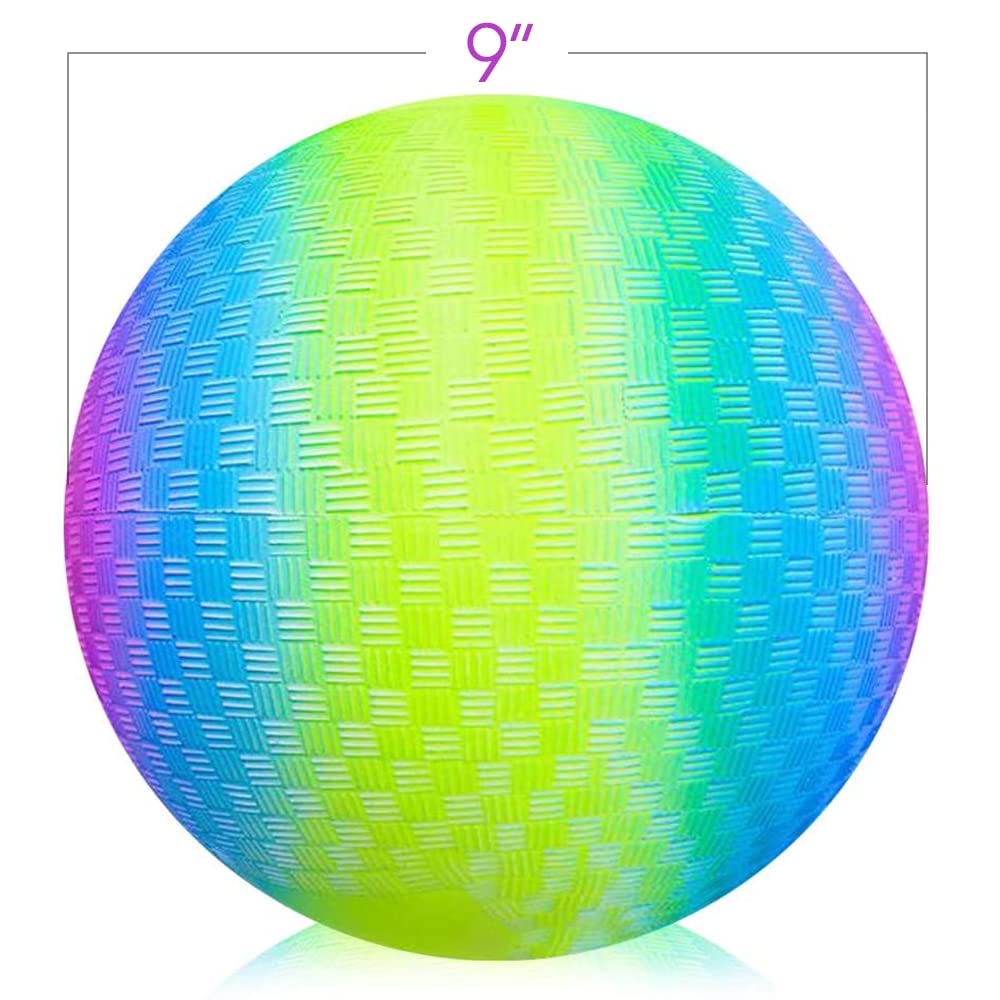 ArtCreativity rainbow playground ball in use by a child promotes active outdoor play.