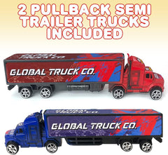 ArtCreativity blue semi truck pull-back toy boosts imaginative play.