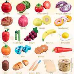 Arthopt wooden fruits and vegetables close-up promoting color recognition and early math concepts.