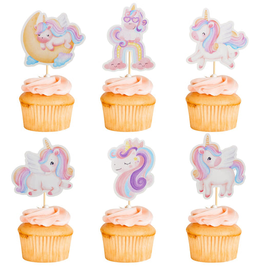 Arthsdite unicorn cupcake toppers close-up for instant cake decoration