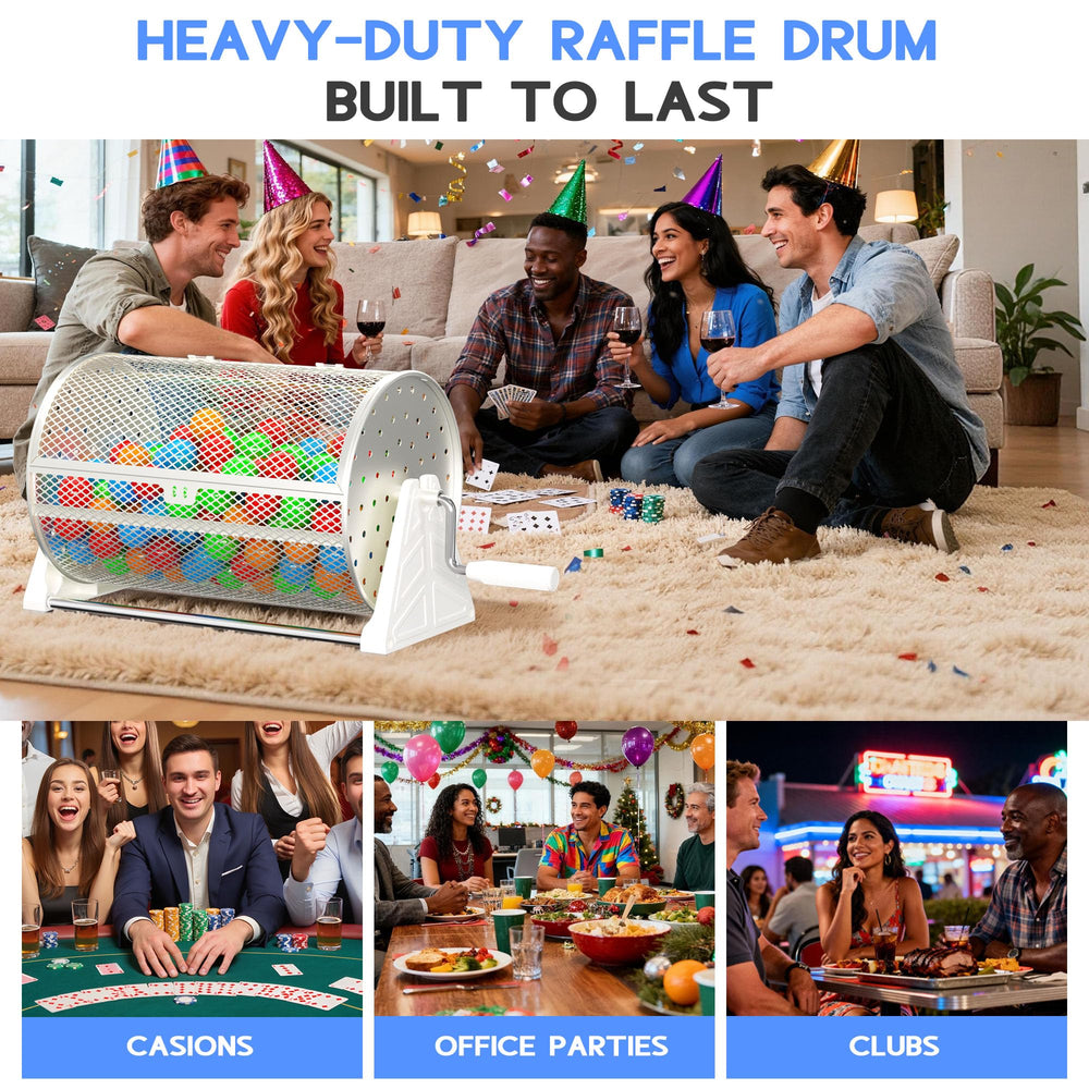 ArtiSpin raffle drum side view demonstrates smooth rotation for quick draws