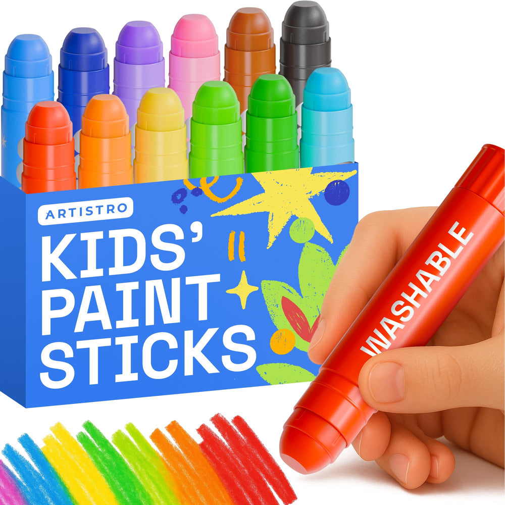 ARTISTRO 12-pack washable tempera sticks showcase vibrant colors for kids' art