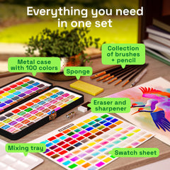 ARTISTRO Travel Watercolor Kit with built-in palette for studio-to-outdoors painting