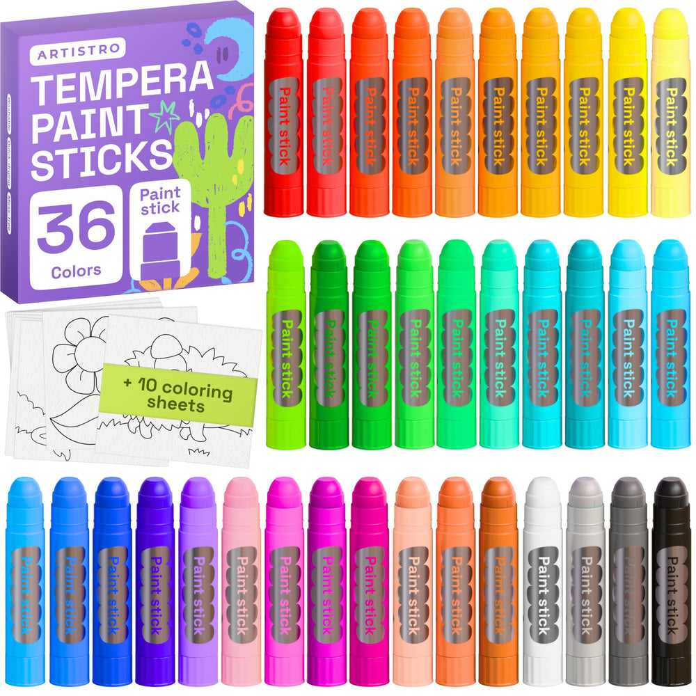 ARTISTRO 36-color washable tempera sticks pack for mess-free creativity.