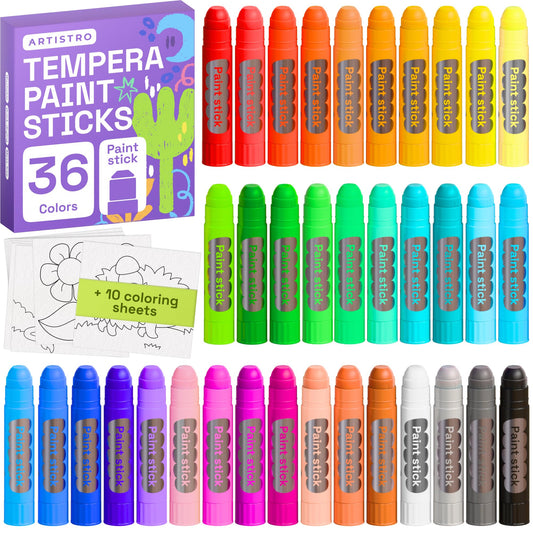 ARTISTRO 36-color washable tempera sticks pack for mess-free creativity.