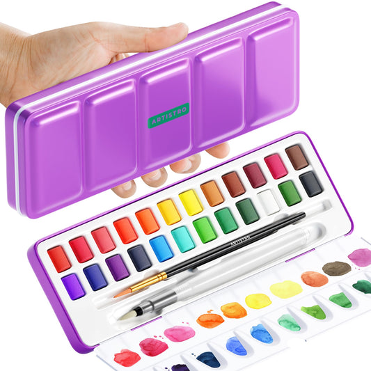 ARTISTRO watercolor palette with 24 vibrant colors for studio and travel use.