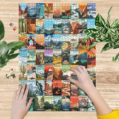 Artnedu National Parks puzzle with Yosemite poster, supports mindful concentration during leisure time.