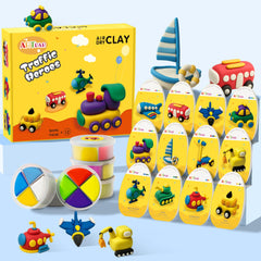 ARTPAR Kids Air Dry Clay Traffic Set with 12 colorful jars for versatile crafts.