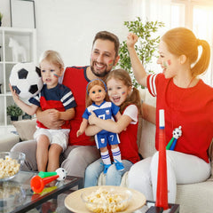 ARTST American 18-inch doll soccer outfit-pack offers gift-ready unboxing appeal.