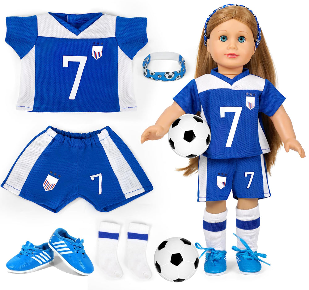 ARTST American 18-inch doll soccer shirt in breathable fabric for comfortable play.