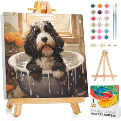 Arttoplus dog paint by numbers kit with frame shown for kids