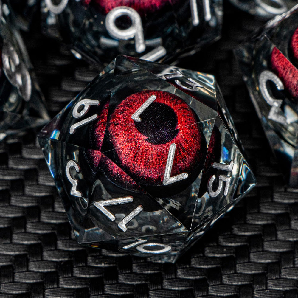 ARUOHHA Dragon Eye resin dice with liquid core for dramatic RPG rolls.