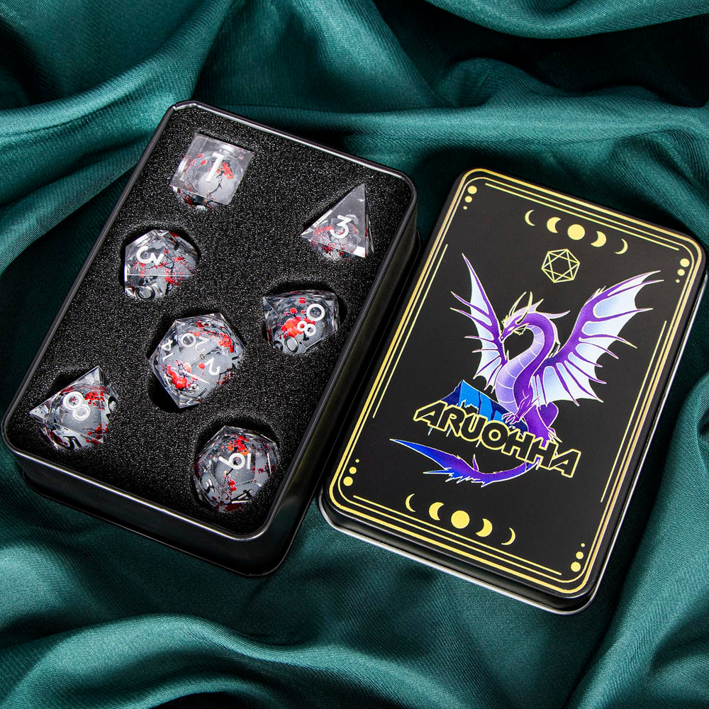 ARUOHHA polyhedral dice gift box, ready for gifting and display.