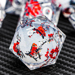 ARUOHHA DND dice with plum blossom liquid core for dramatic D20 rolls.