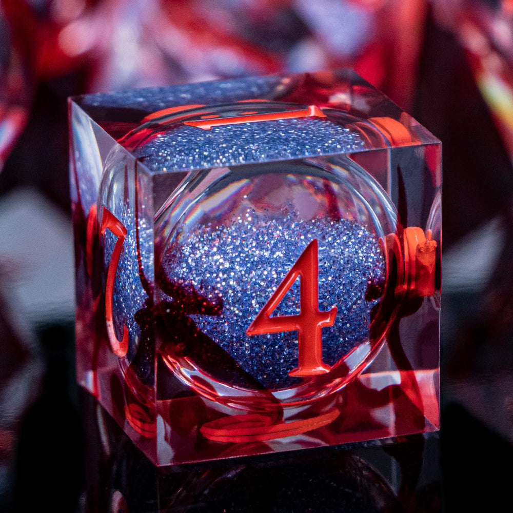 ARUOHHA blood-core dice set with vivid resin color and balanced feel for D&D sessions.