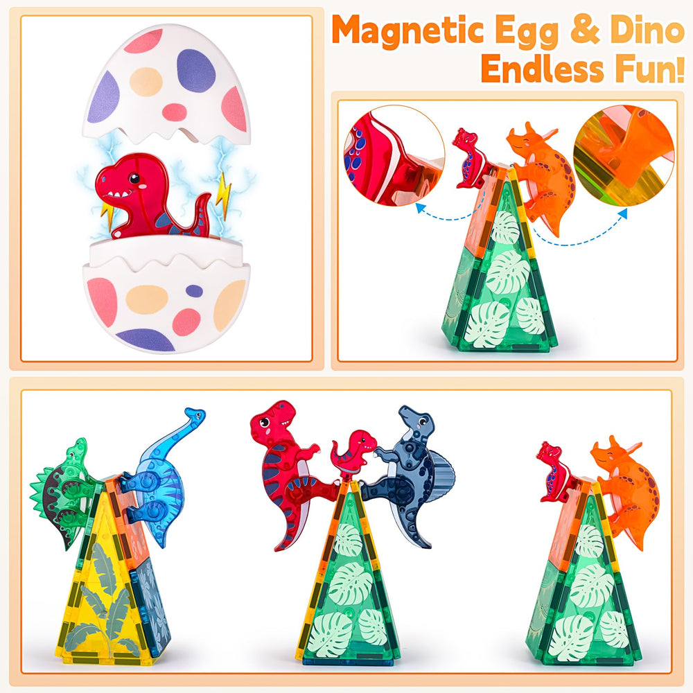 Asago magnetic tiles offer easy connections for unlimited dinosaur world-building.