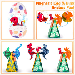 Asago magnetic tiles offer easy connections for unlimited dinosaur world-building.