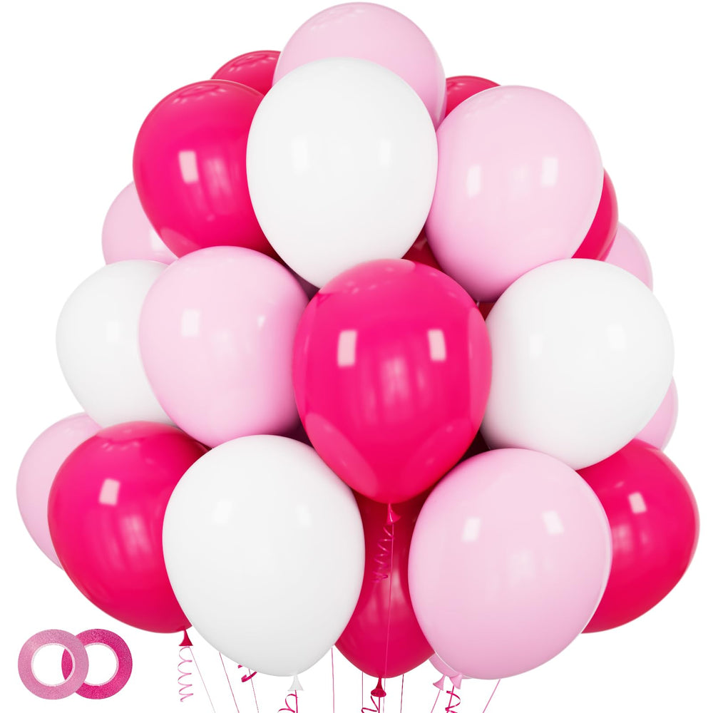 ASIYUHY pink and white balloons close-up, safe latex for kids parties.