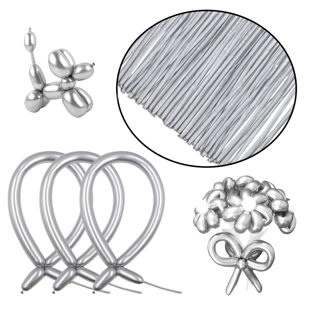 ASIYUHY silver twisting balloons 12in ready to twist into animal shapes.